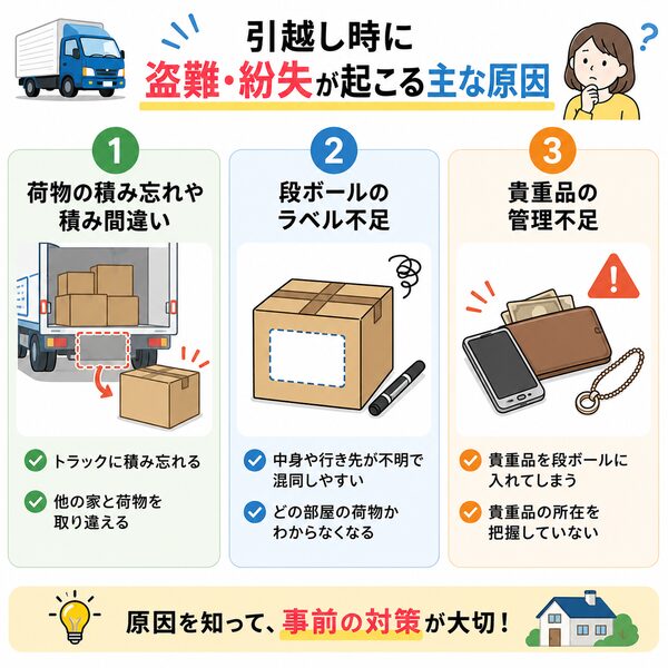 引越し時に盗難・紛失が起こる主な原因一覧