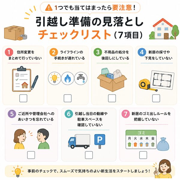 引越し準備の見落としチェックリスト（7項目）