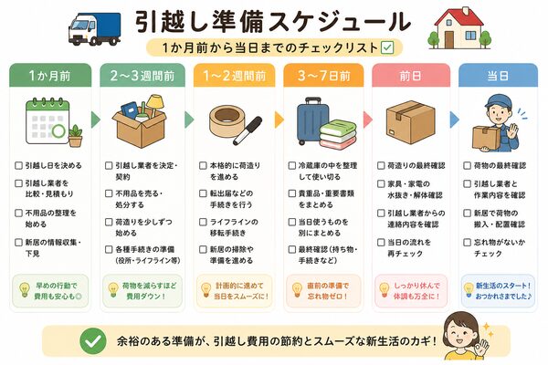 引越し準備スケジュール(1か月前〜当日までのチェックリスト形式)