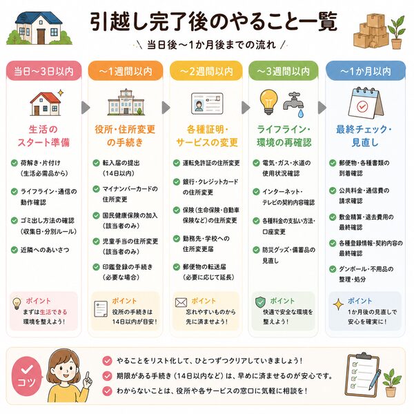 引越し完了後のやること一覧(当日後〜1か月後)