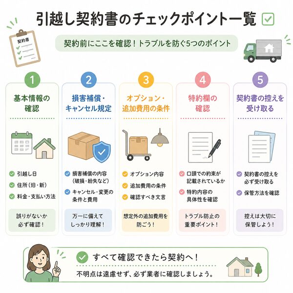 引越し契約書のチェックポイント一覧