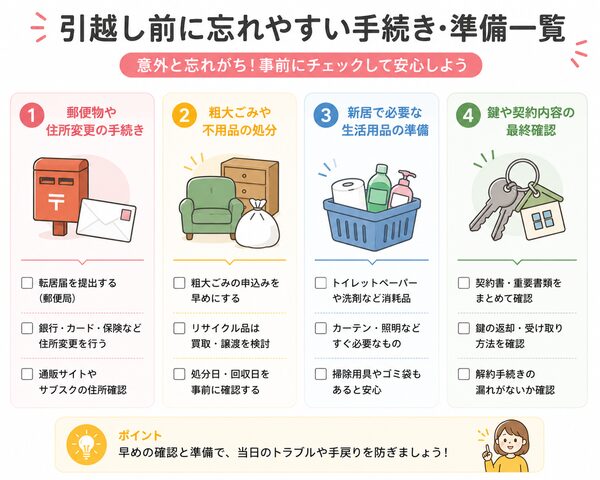 引越し前に忘れやすい手続き・準備一覧