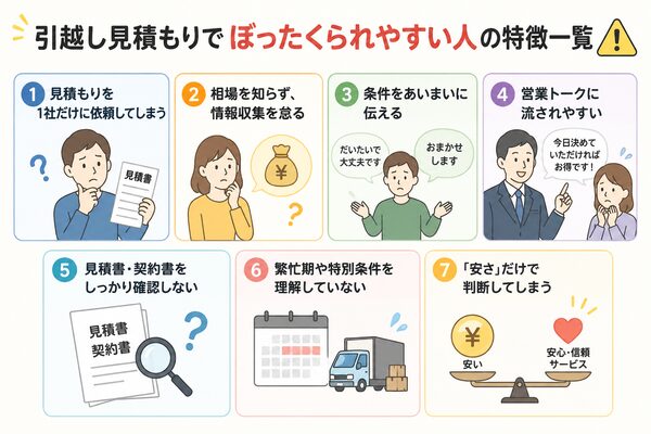 引越し見積もりでぼったくられやすい人の特徴一覧