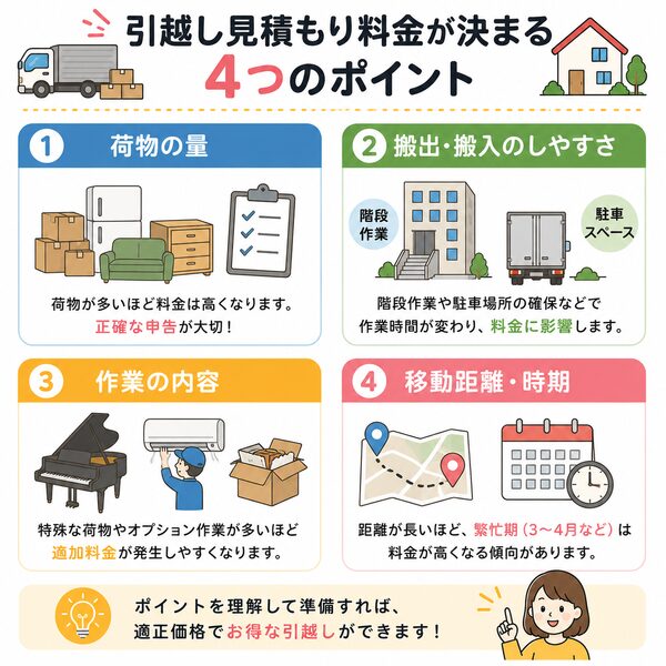 引越し見積もり料金が決まる4つのポイント