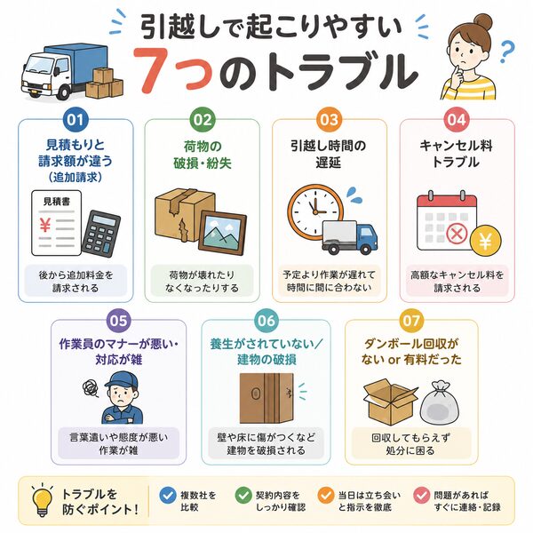 引越しで起こりやすい7つのトラブル一覧図
