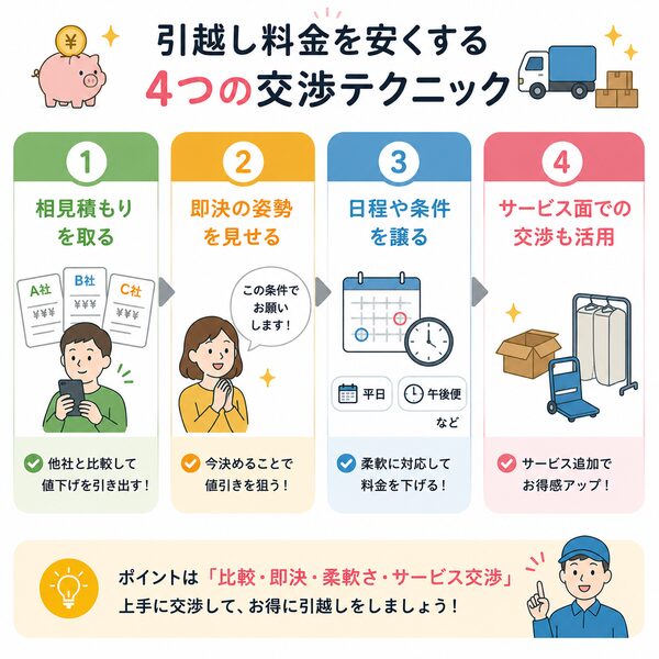 引越し料金を安くする4つの交渉テクニック全体図