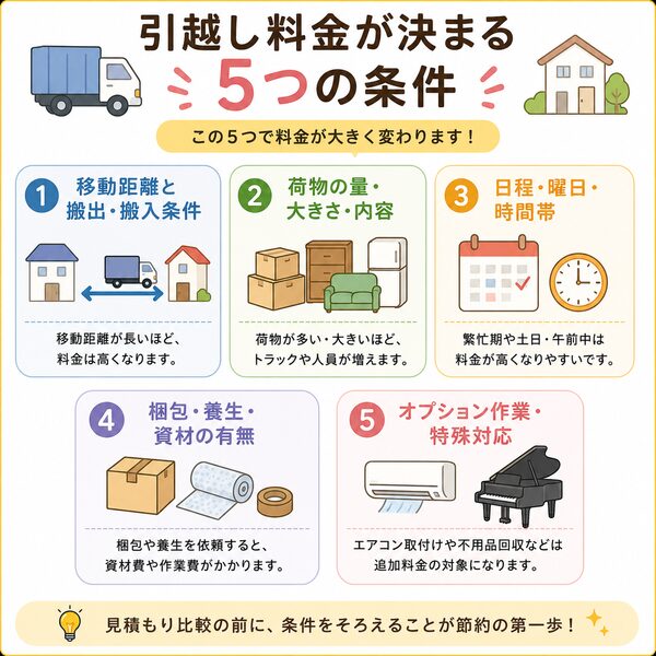 引越し料金が決まる5つの条件