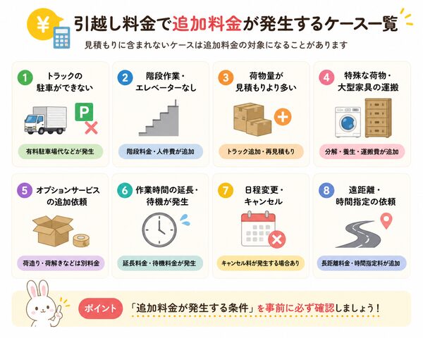 引越し料金で追加料金が発生するケース一覧