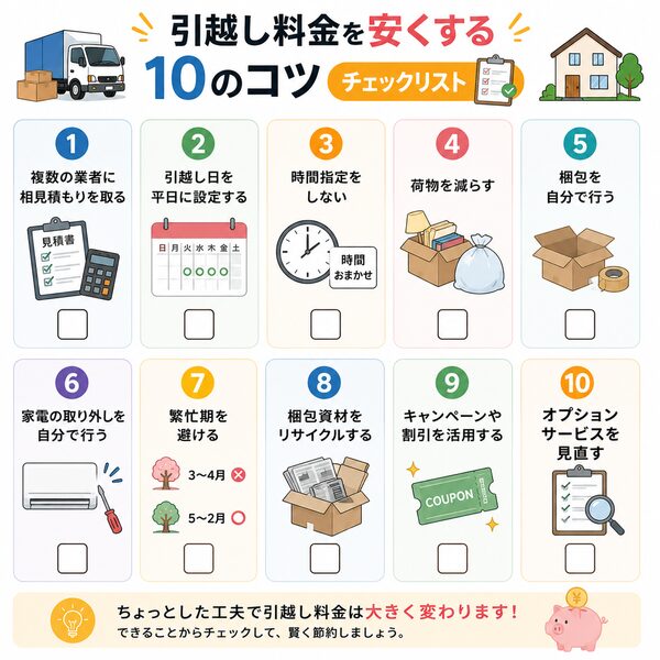引越し料金を安くする10のコツ一覧（チェックリスト）