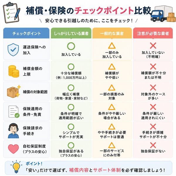 補償・保険のチェックポイント比較図