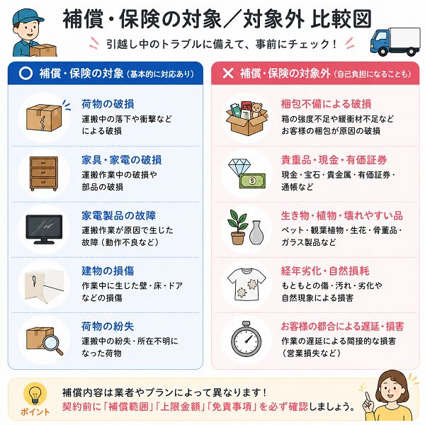 補償・保険の対象/対象外比較図
