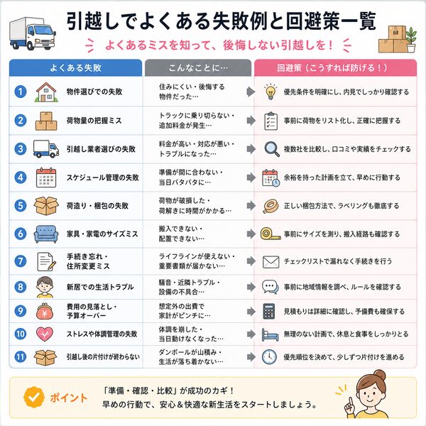 引越しでよくある失敗例と回避策一覧