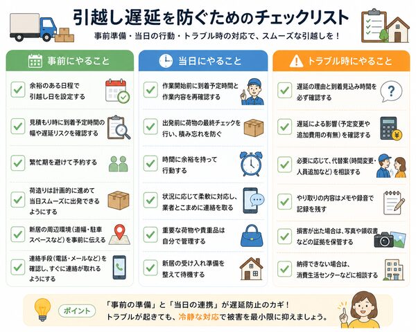 引越し遅延を防ぐためのチェックリスト(事前・当日・トラブル時)