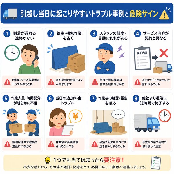 引越し当日に起こりやすいトラブル事例と危険サイン