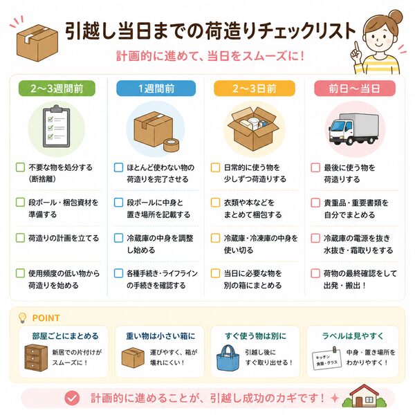 引越し当日までの荷造りチェックリスト(やること一覧)