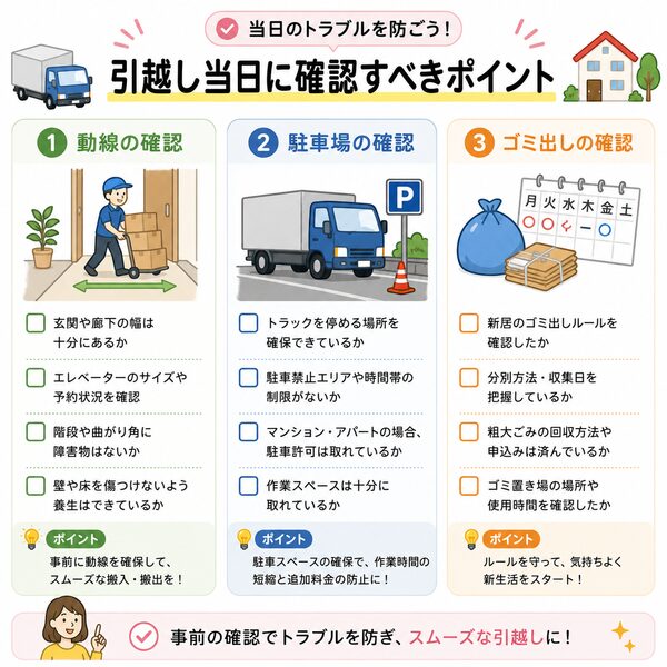 引越し当日に確認すべきポイント（動線・駐車場・ゴミ出し）