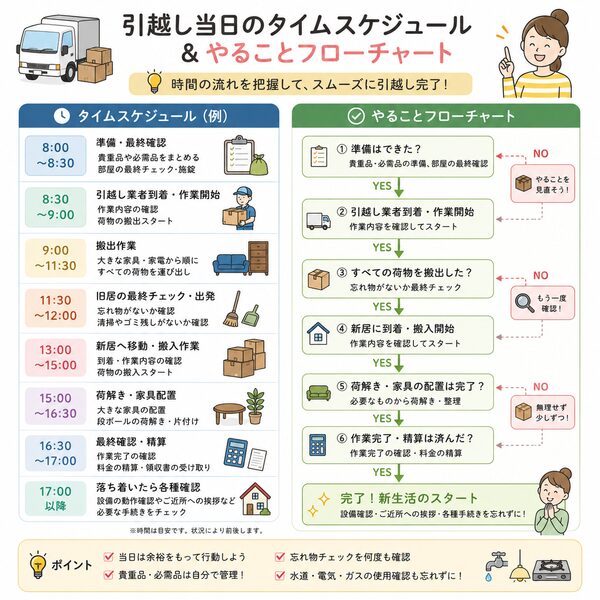 引越し当日のタイムスケジュール&やることフローチャート