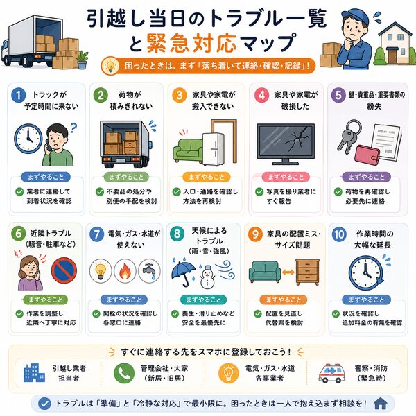 引越し当日のトラブル一覧と緊急対応マップ