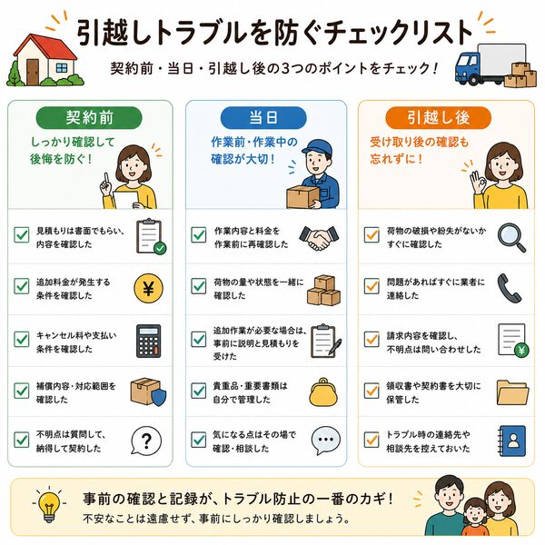 引越しトラブルを防ぐチェックリスト（契約前・当日・引越し後）