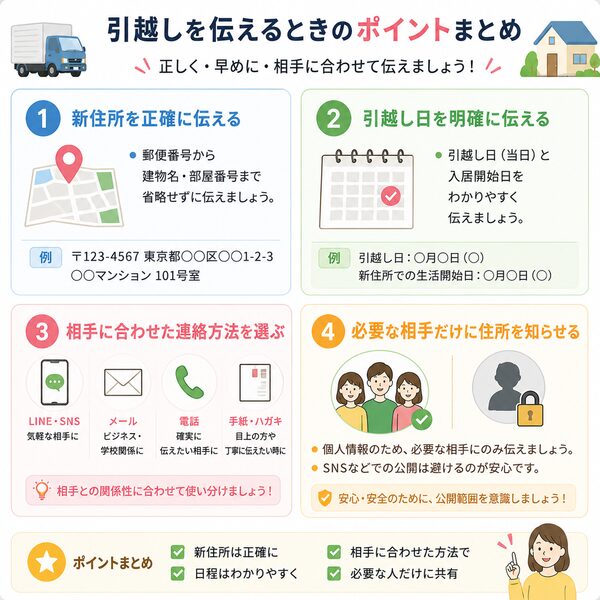 引越しを伝えるときのポイントまとめ(住所・日程・連絡方法・公開範囲)