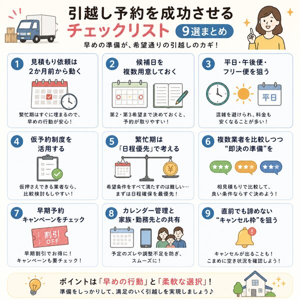引越し予約を成功させるチェックリスト(予約のコツ9選まとめ)