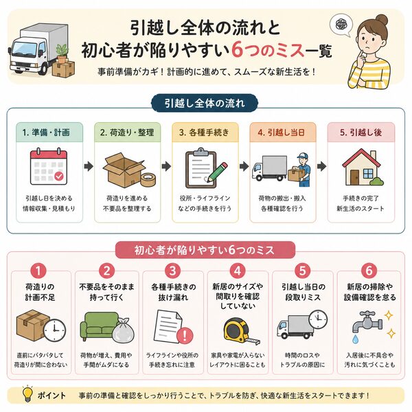 引越し全体の流れと初心者が陥りやすい6つのミス一覧