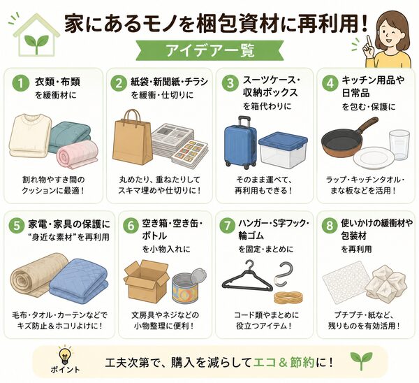 家にあるモノを梱包資材として再利用するアイデア一覧