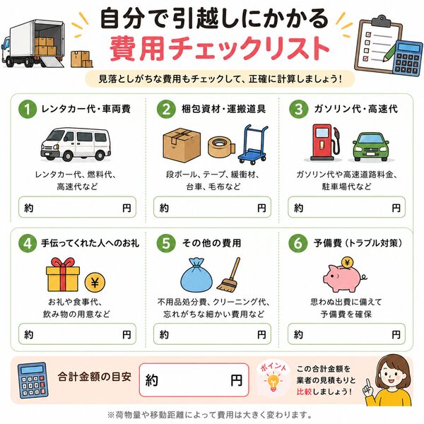 自分で引越しにかかる費用チェックリスト