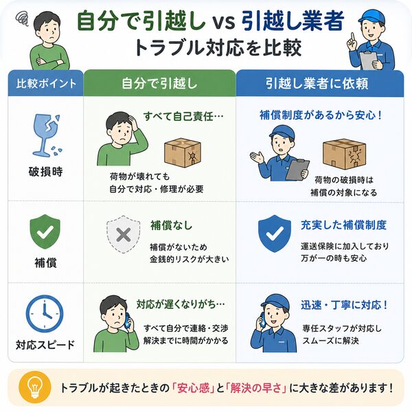 自分で引越しと業者のトラブル対応比較