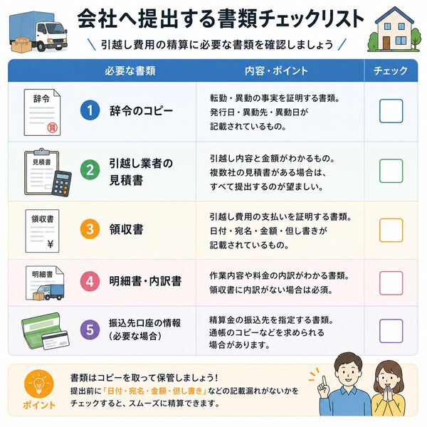 会社へ提出する書類チェックリスト（辞令・見積書・領収書・明細書など）