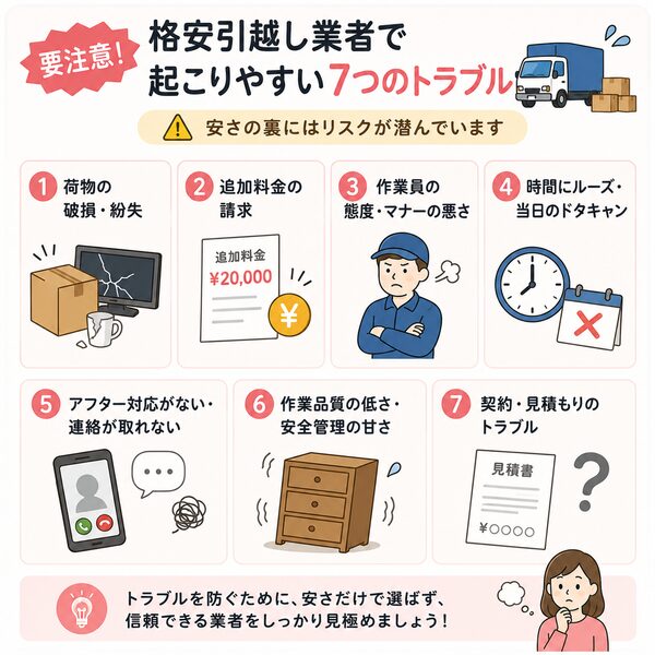 格安引越し業者で起こりやすい7つのトラブル一覧