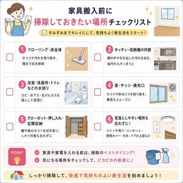 家具搬入前に掃除しておきたい場所チェックリスト