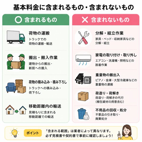 「基本料金に含まれるもの・含まれないもの」比較図