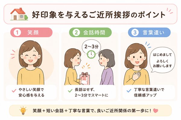 好印象を与えるご近所挨拶のポイント（笑顔・会話時間・言葉遣い）