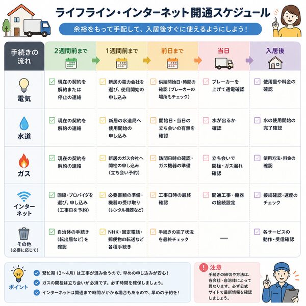 ライフライン・インターネット開通スケジュール