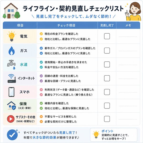 ライフライン・契約見直しチェックリスト（完了確認シート）