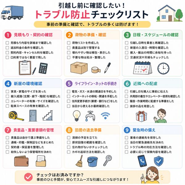 引越し前に確認したいトラブル防止チェックリスト