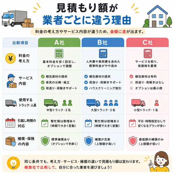 見積もり額が業者ごとに違う理由
