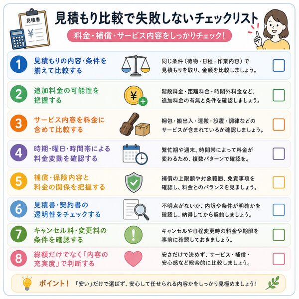 見積もり比較で失敗しないチェックリスト(料金・補償・サービス内容)