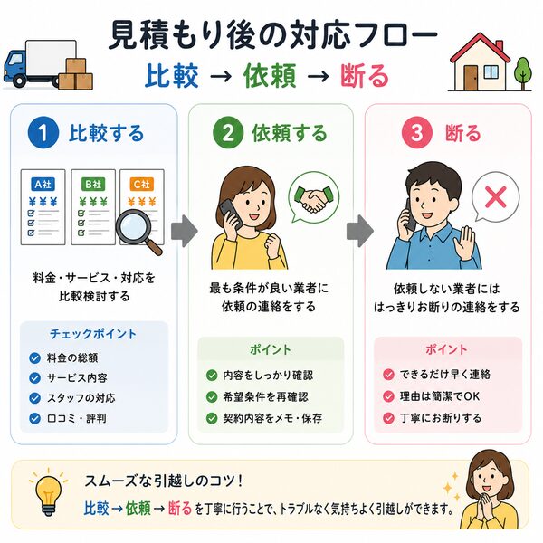 見積もり後の対応フロー（比較→依頼→断る）