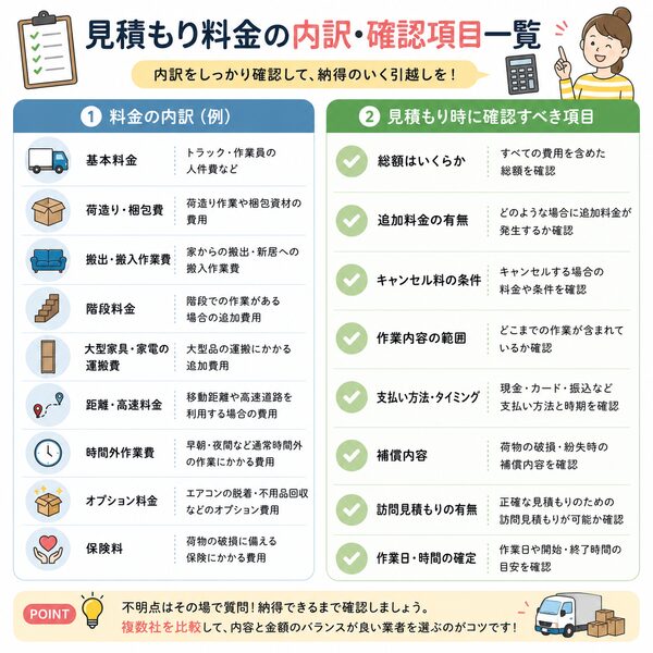 見積もり料金の内訳・確認項目一覧図