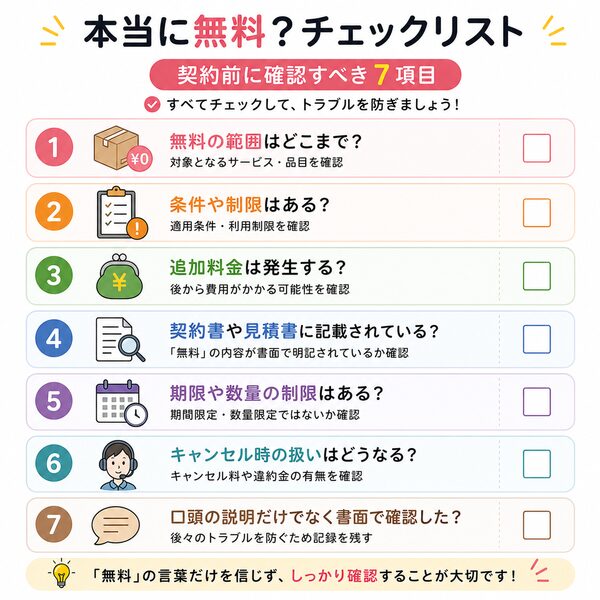 本当に無料？チェックリスト（契約前に確認すべき7項目）