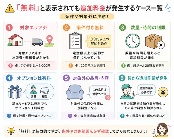 「無料」と表示されても追加料金が発生するケース一覧