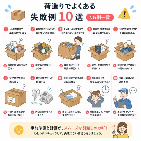 荷造りでよくある失敗例10選（NG例一覧）
