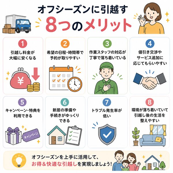 オフシーズンに引越す8つのメリット一覧