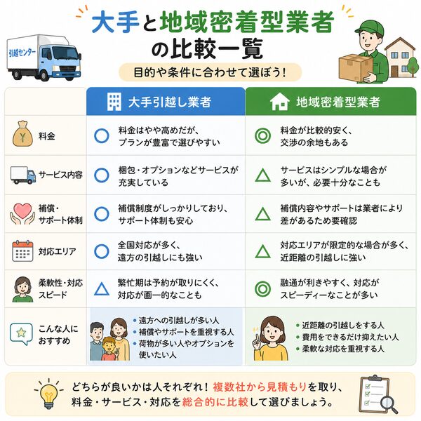 大手と地域密着型業者の比較一覧