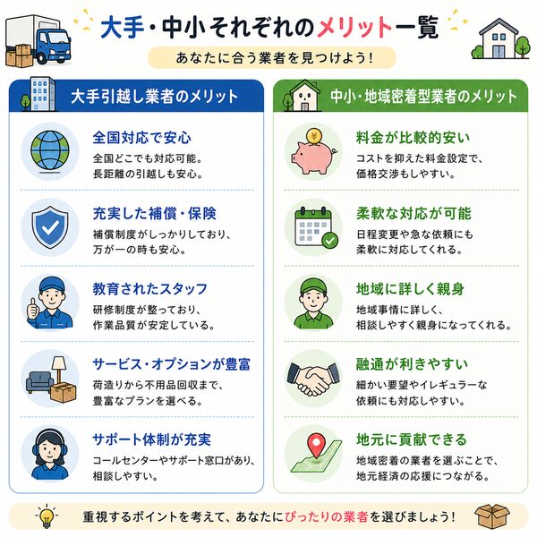 大手・中小それぞれのメリット一覧