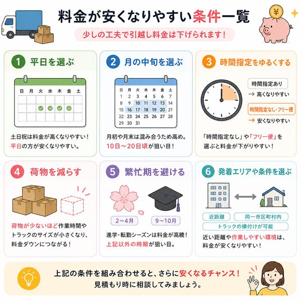 料金が安くなりやすい条件一覧