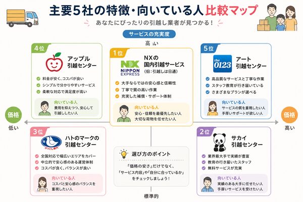 主要5社の特徴・向いている人比較マップ