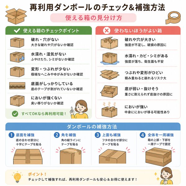 再利用ダンボールのチェック＆補強方法（使える箱の見分け方）
